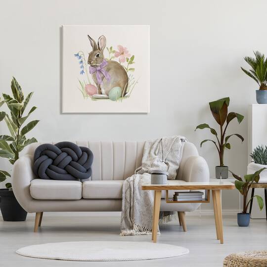 Stupell Industries Spring Bunny Rabbit Easter Eggs Blossoming Flowers Canvas Wall Art